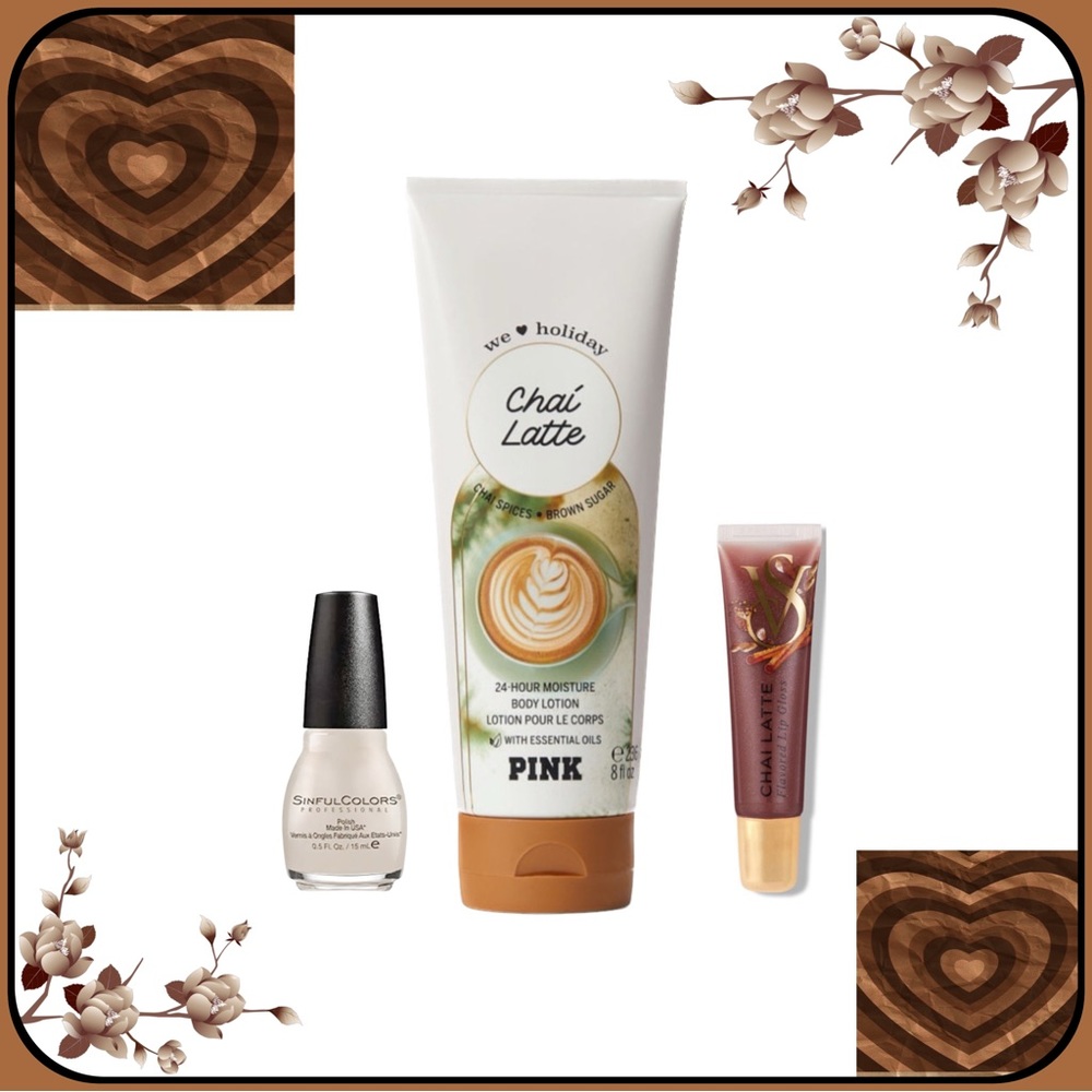 Victoria’s Secret PINK Chai Latte Lotion And Lipgloss With Bonus Nail Polish!